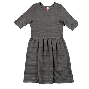 Vince Camuto A-Line Dress Women Large Grey S/S  Ribbed Cottage Core Sweater Feel